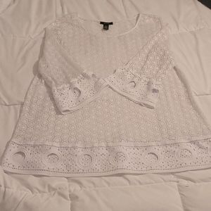 Alfani brand bright white sheer lace 3/4 sleeve top